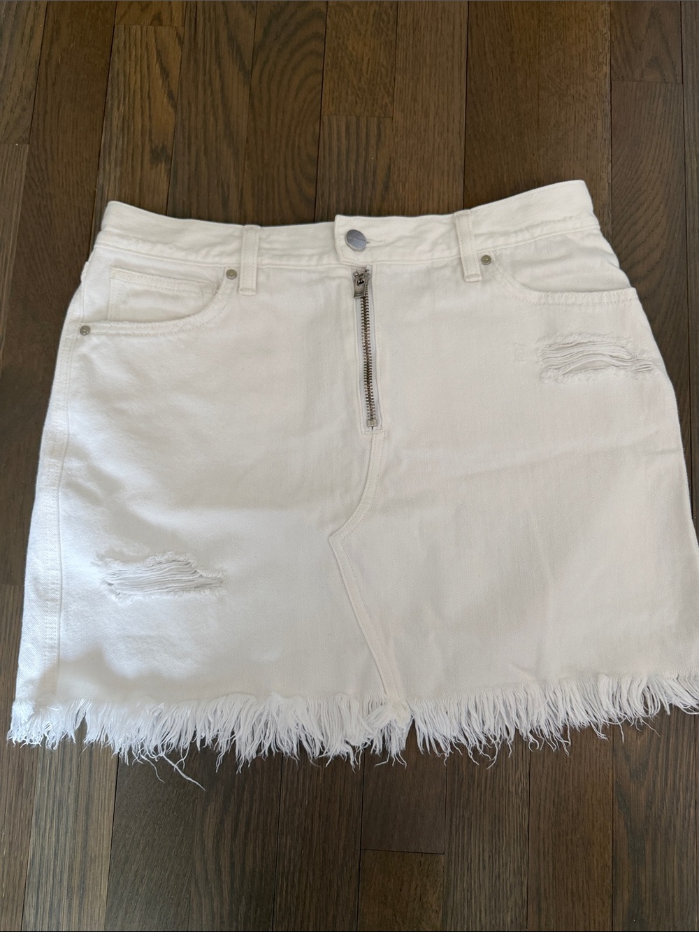 Sanctuary White Frayed Hem Denim Skirt